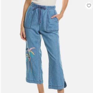 Johnny Was Sarabi embroidered pull on cotton cropped pants